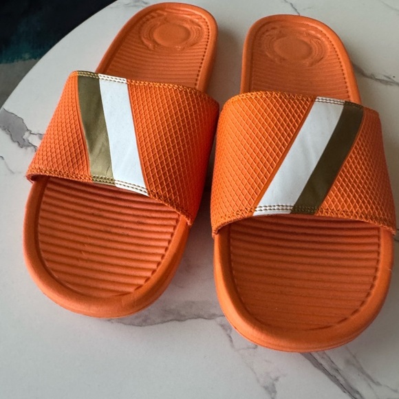 Sandalboyz Men 15 - Orange Slide Sandals with Gold and White Stripes - Picture 3 of 7